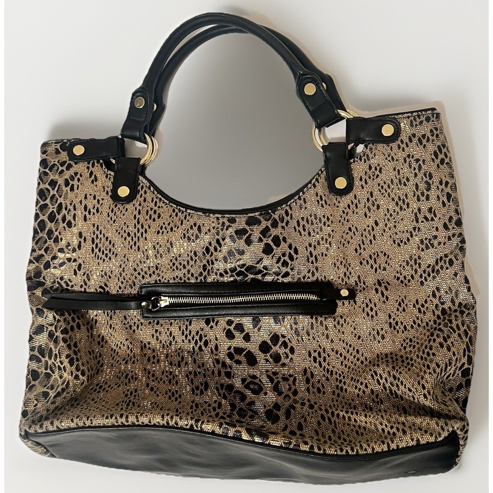 Kate Landry Snake Print Metallic Handbag Bronze Brown‎ Boho Hippie Shoulder Bag